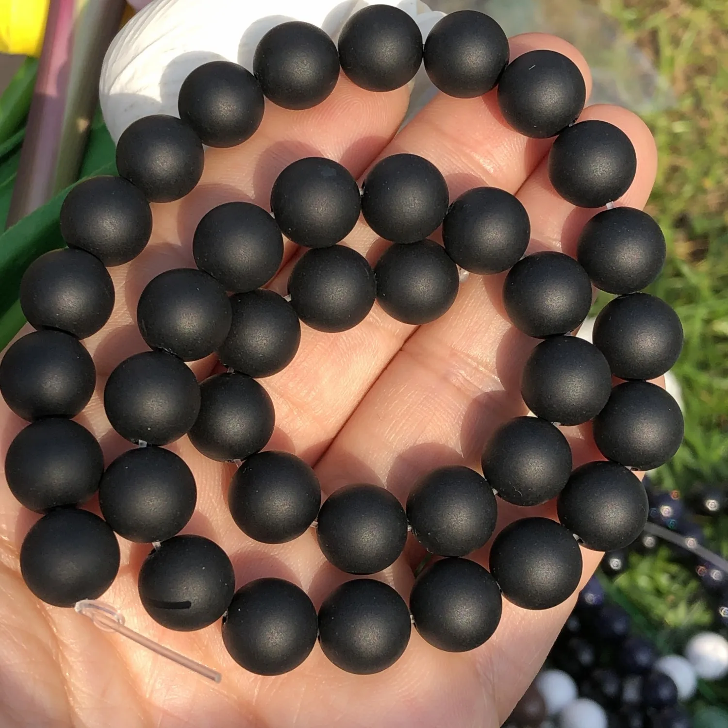 AAAA Quality Natural Black Dull Polish Matte Onyx Agates Stone Round Loose Spacer Beads 4 6 8 10 12 14 MM Diy Bracelet Necklace