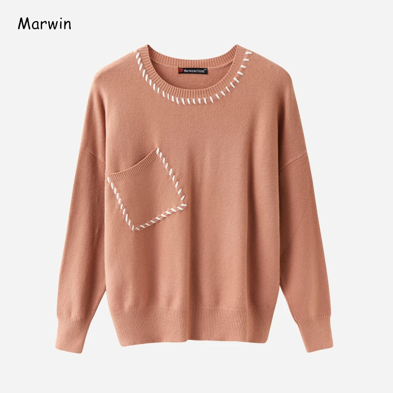 Marwin 2020 New Coming O-Neck Thick High Street Style Pockets PatchWork Sweaters Wool Warm Soft Female Winter Sweaters