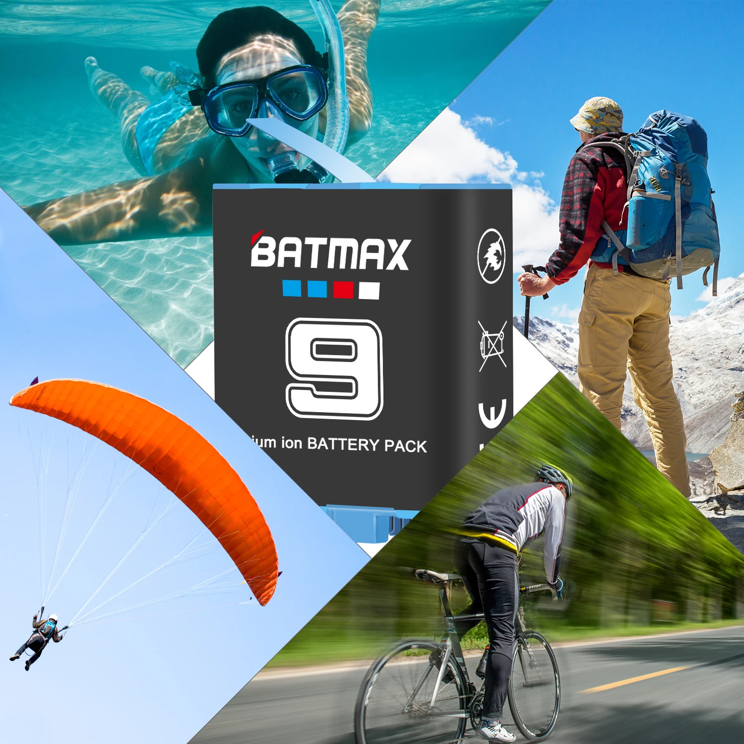 Batmax 1780mAh Battery for GoPro 12 9 Hero 10 11 Black + Triple Charger for Go Pro 9 Camera Accesories