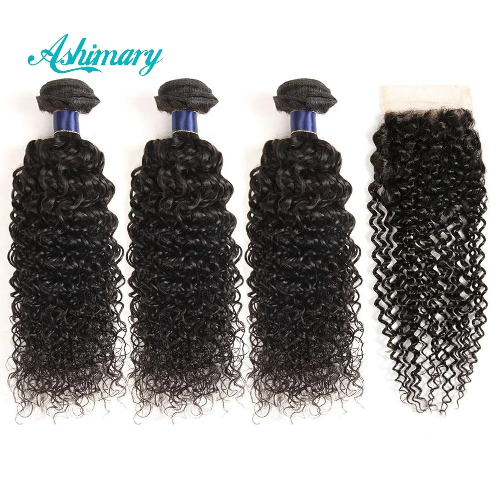 

Ashimary Hair Water Wave Bundles with Closure Remy Hair Weave Peruvian Human Hair 3 Bundles with Closure