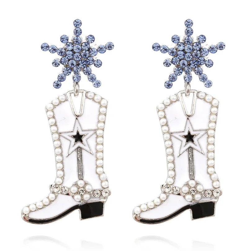 

Personality Temperament Snowflake Christmas Earrings Exaggerated Creative Boots Pearl Earrings