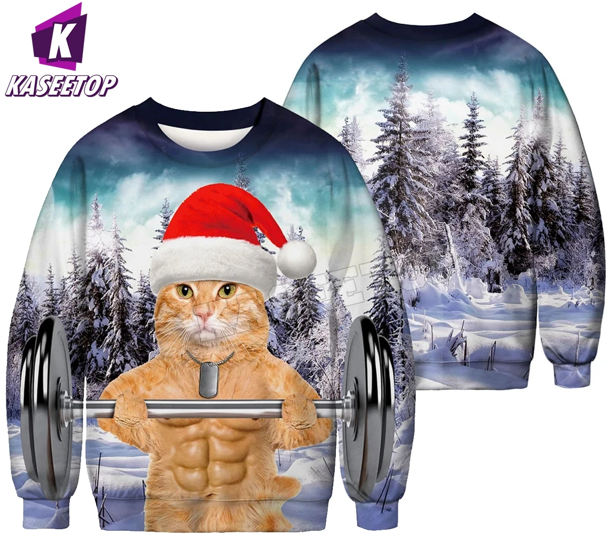 

Merry Christmas Crewneck Sweatshirt 3D Print Men Women Casual Long Sleeve Outerwear Holiday Men's Muscle Muscle Cat Sweatshirt