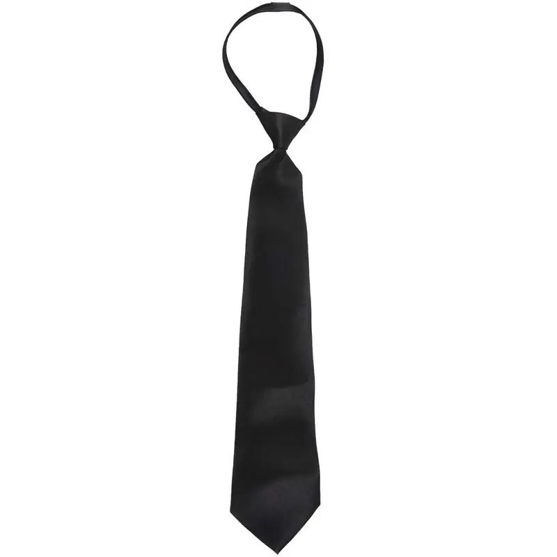 

Men Solid Black Polyester Zip Up Necktie Smooth Zipper Tie