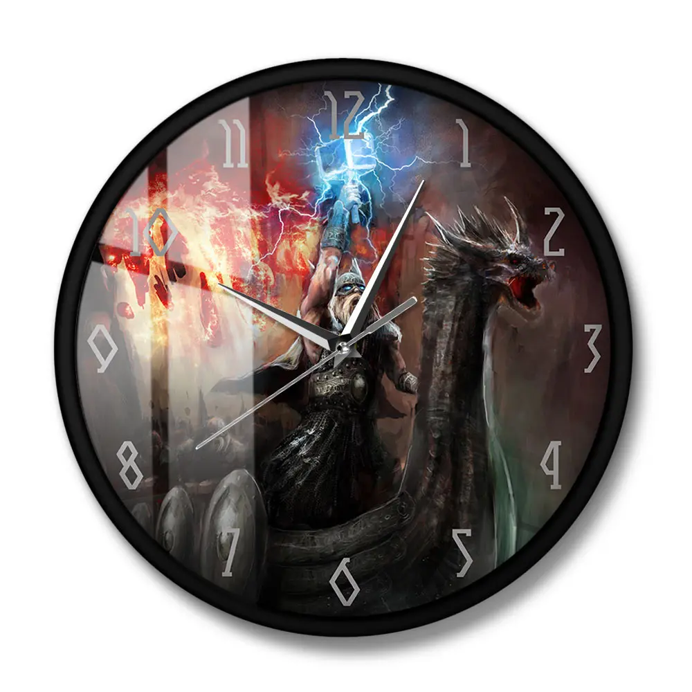 Norse Mythology God of Thunder Lightning Modern Wall Clock Viking Home Decor Son of Odin Asgard Ruler Silent Movement Wall Watch