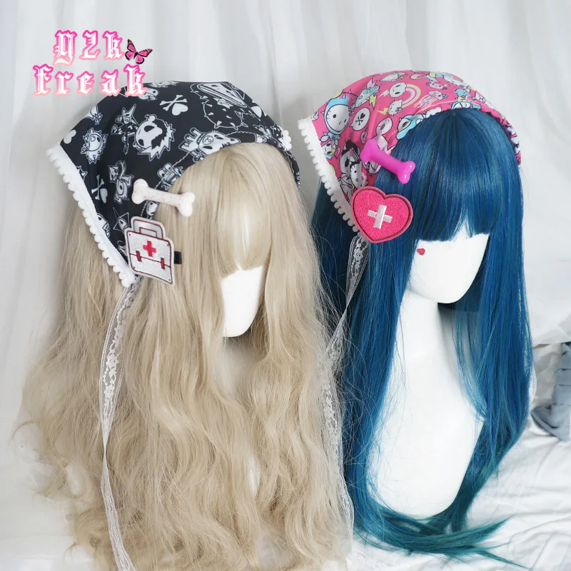 

Y2K Headband Cute Egirl Headcloth Accessories for Women Hair Ties Durag BabyGirl Softgoth Egirl Hiphop 90s Handmade Bandanas