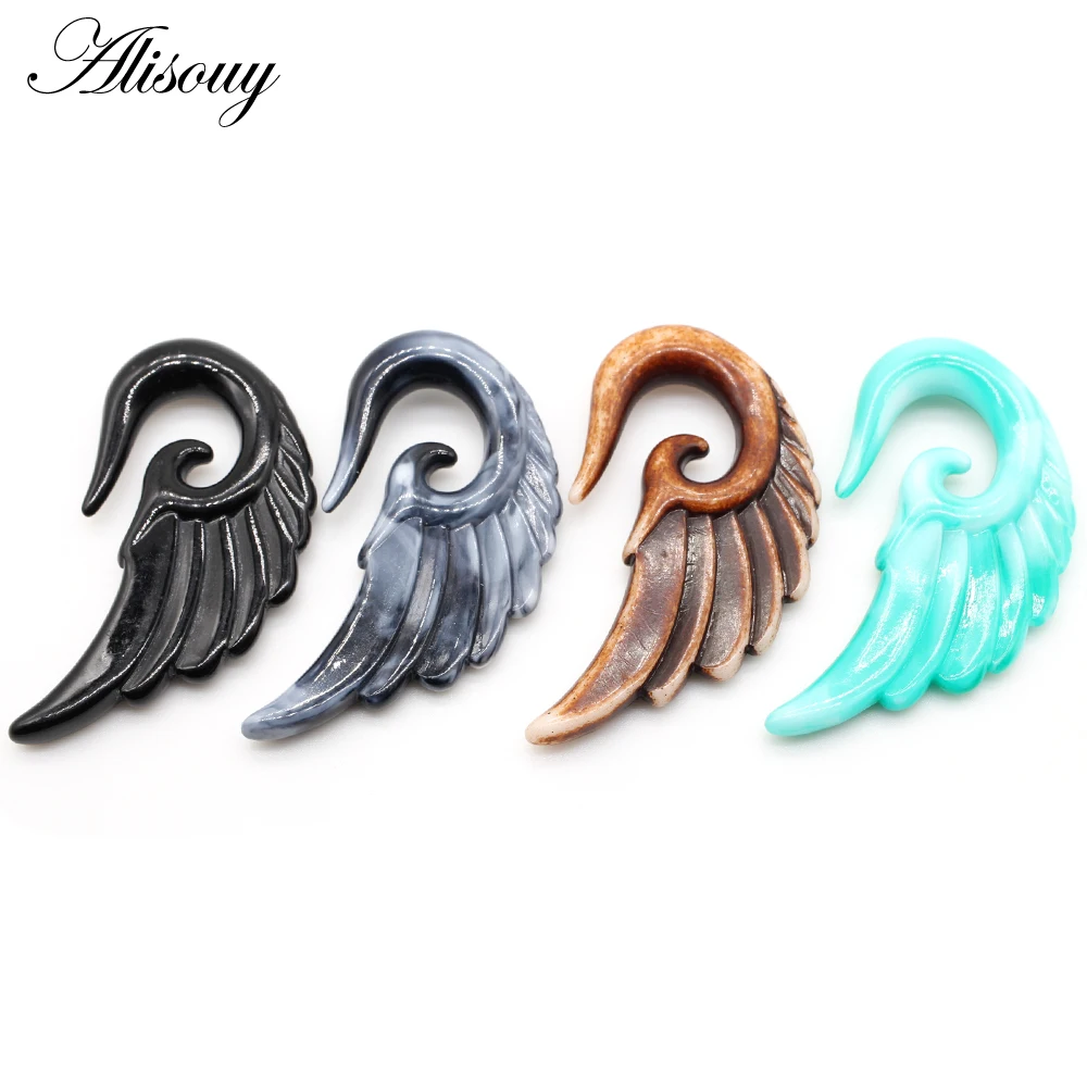 Alisouy 2pcs Unique Spiral Acrylic Heart Wing Feathers Women Ear Plugs Tunnels Taper Stretcher Expander Piercing Body Jewelry