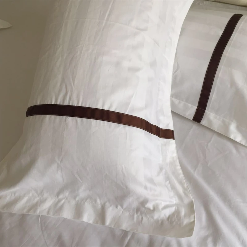 White Hotel Pillow Case 100% Satin Cotton Increase Density Striped Pillow Cover One Pair Pillowcases 55x85cm Size