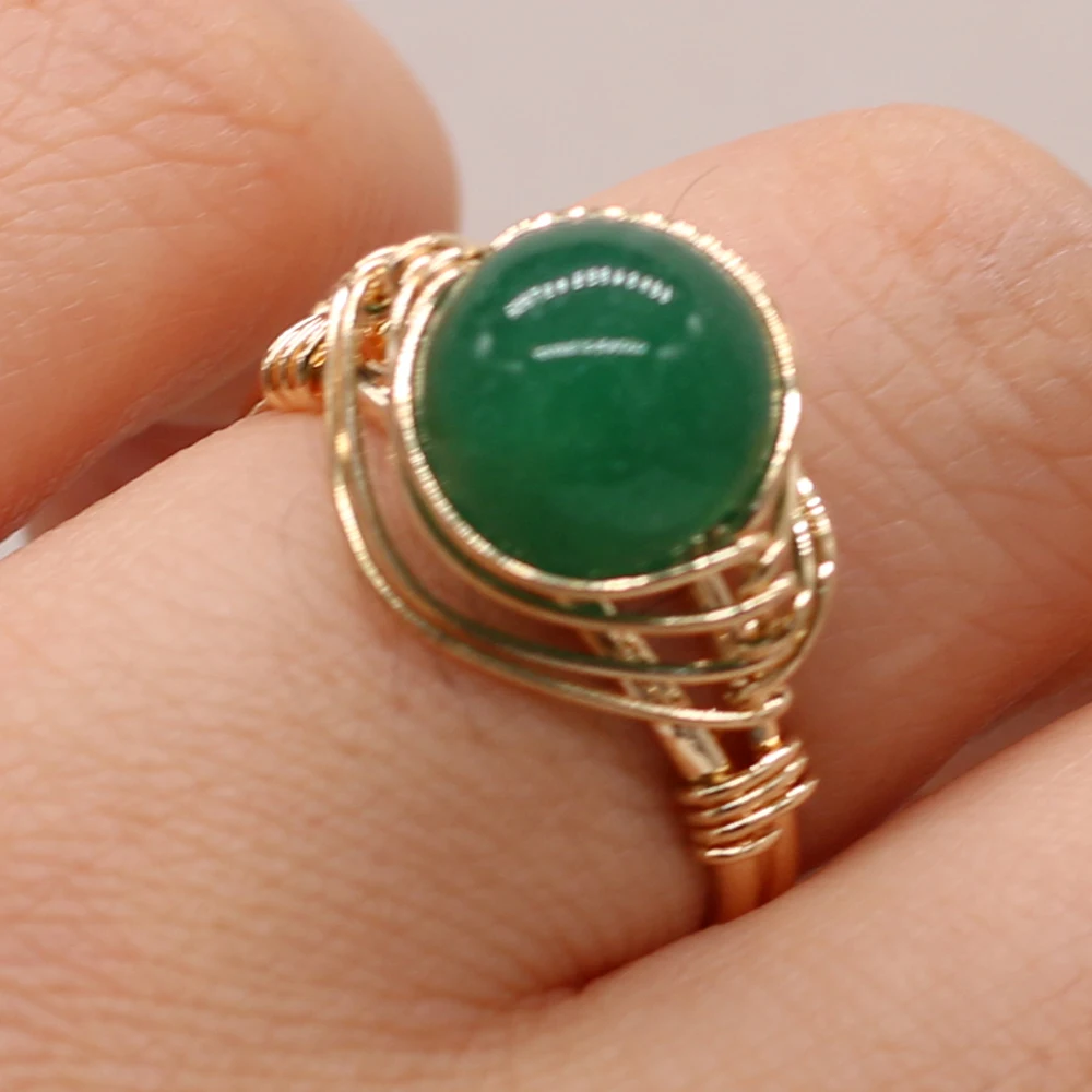 Natural Agates Stone Open Rings Top Selling Zinc Alloy Edged Finger Rings  for Women Party Wedding Jewelry Adjustable Size 10mm
