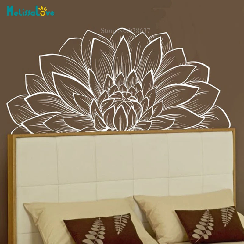 Mandala In Half Dahlia Wall Decal lotus Flower Interior Home Decor meditation mandala wall art Stickers BA787