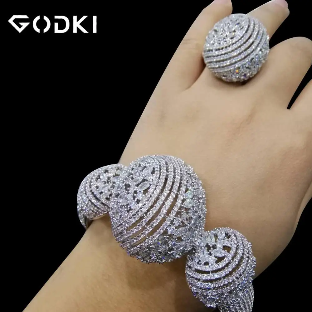 GODKI Luxury African Bangle Ring Sets Fashion Dubai Bridal Jewelry Sets For Women Wedding brincos para as mulheres 2022