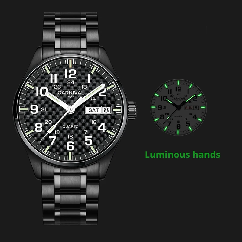 Reloj Hombre العلامة التجارية الفاخرة كرنفال الساعات العسكرية للرجل مقاوم للماء التقويم حركة الكوارتز اليابانية مضيئة Montre أوم