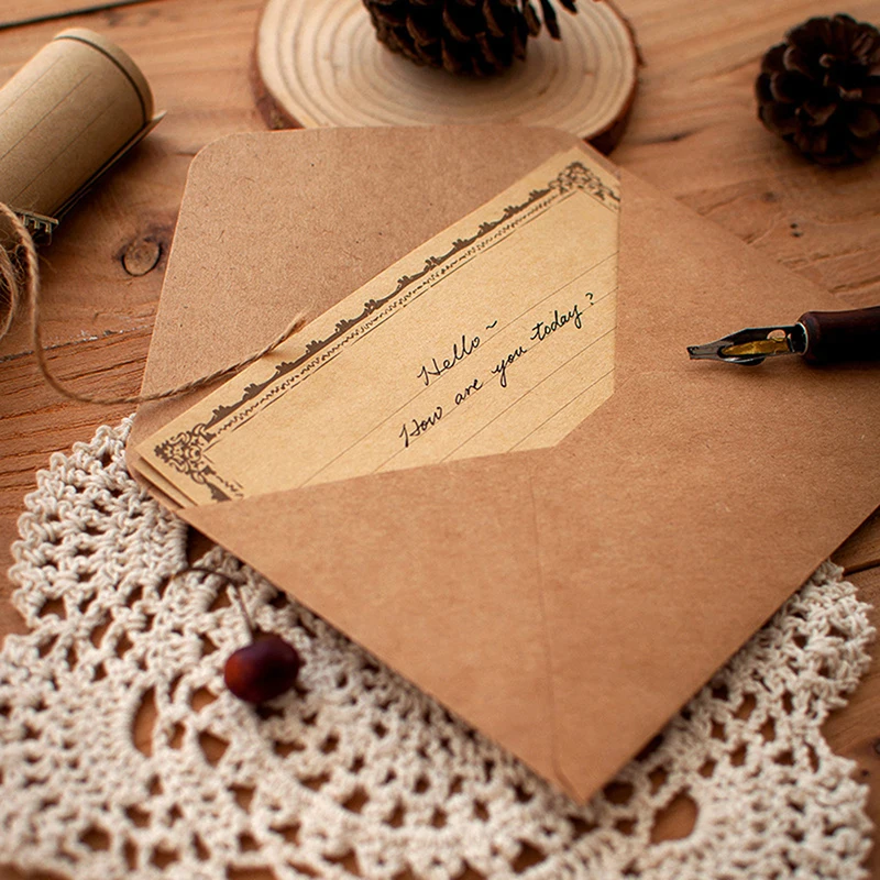 12pcs/set Vintage Kraft Paper Envelopes Letter Paper Set Writing Pad Invitations