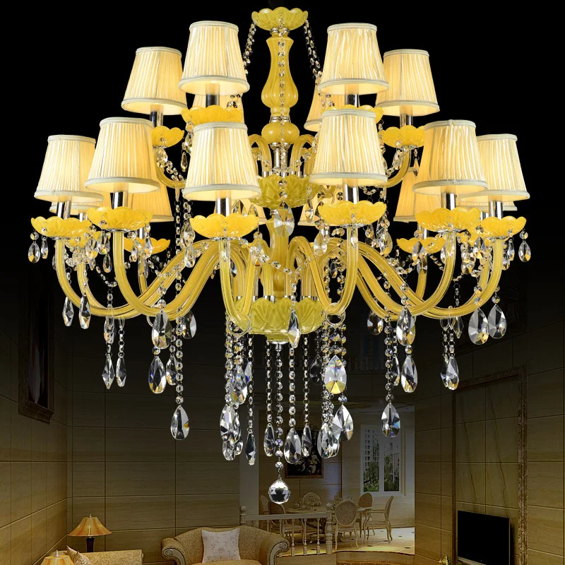 

E14 Yellow Crystal Chandelier Retro Coffee Living Room Decor Pendant Lamps Restaurant Bedroom Hotel Villa Lobby Hanging Lighting