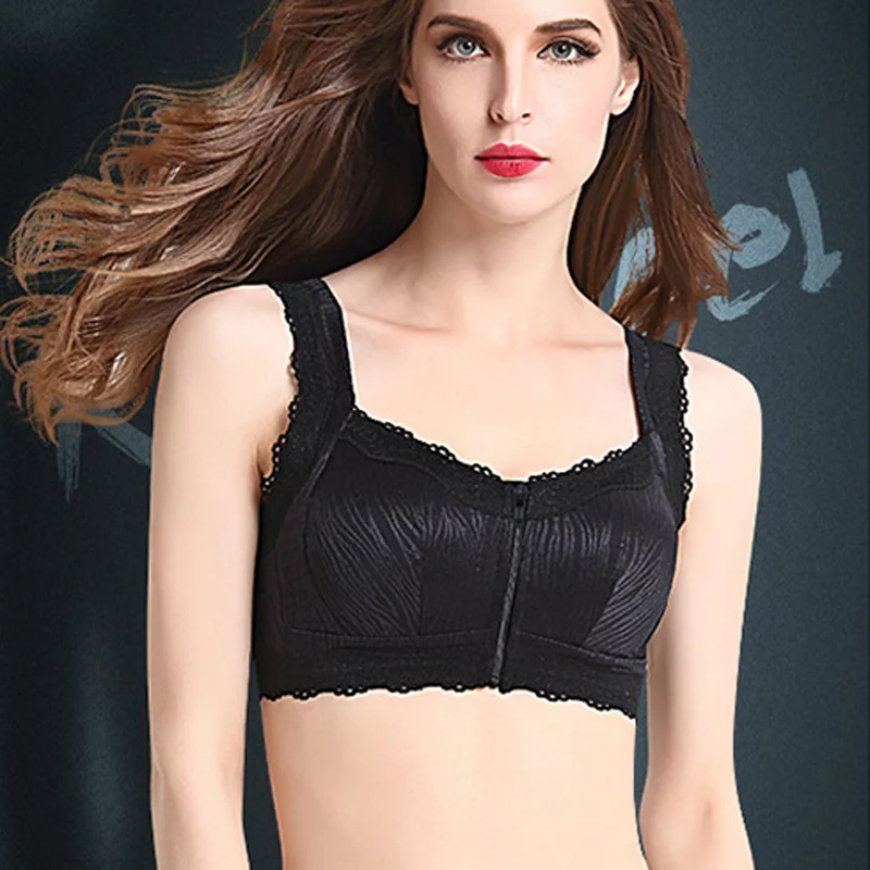 Funklouz Front Zipper Wireless Lace Pocket Bra for Breast Prosthesis Women Mastectomy Bras for Women