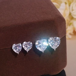 Classic Romantic Cubic Zirconia Heart Stud Earrings for Women Silver Color Wedding Party Earrings Female Bridal Elegant Jewelry
