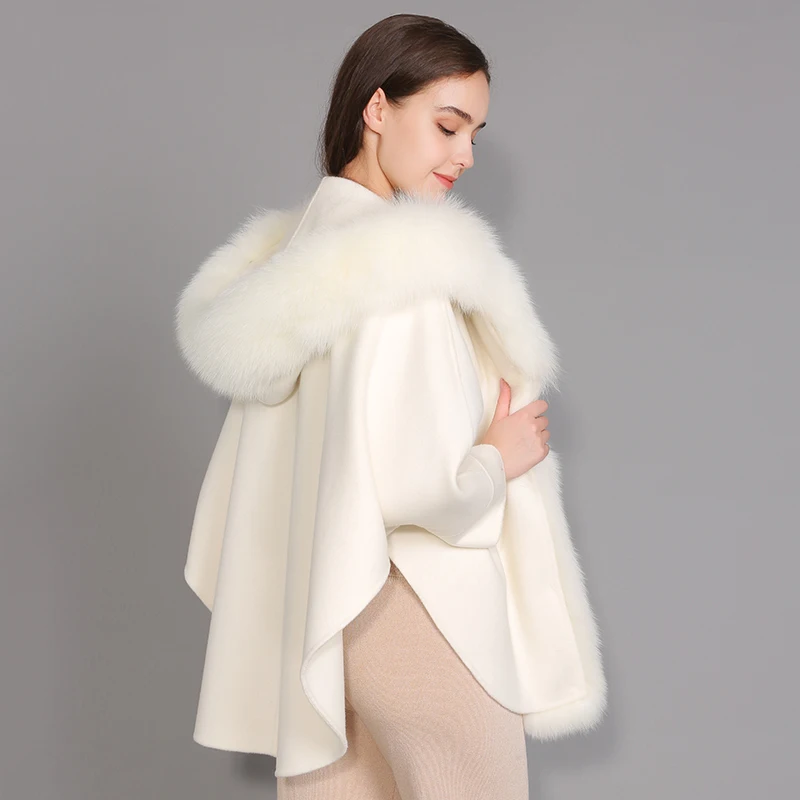 Jxwatcher, abrigo de invierno para mujer, abrigos de lana cálidos elegantes, abrigo de mezcla de Cachemira con capucha de piel de zorro Real a la moda de estilo coreano para mujer, abrigo de otoño