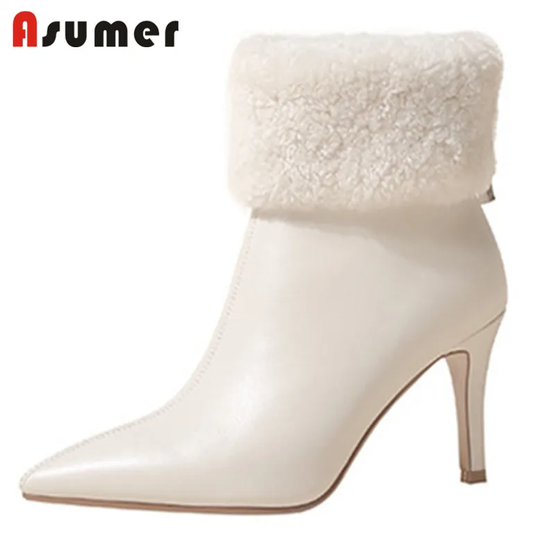 

ASUMER Newest Thin High Heels Dress Party Shoes Women Ankle Boots Pointed Toe Elegant Winter Shoes Women Genuine Leather Boots