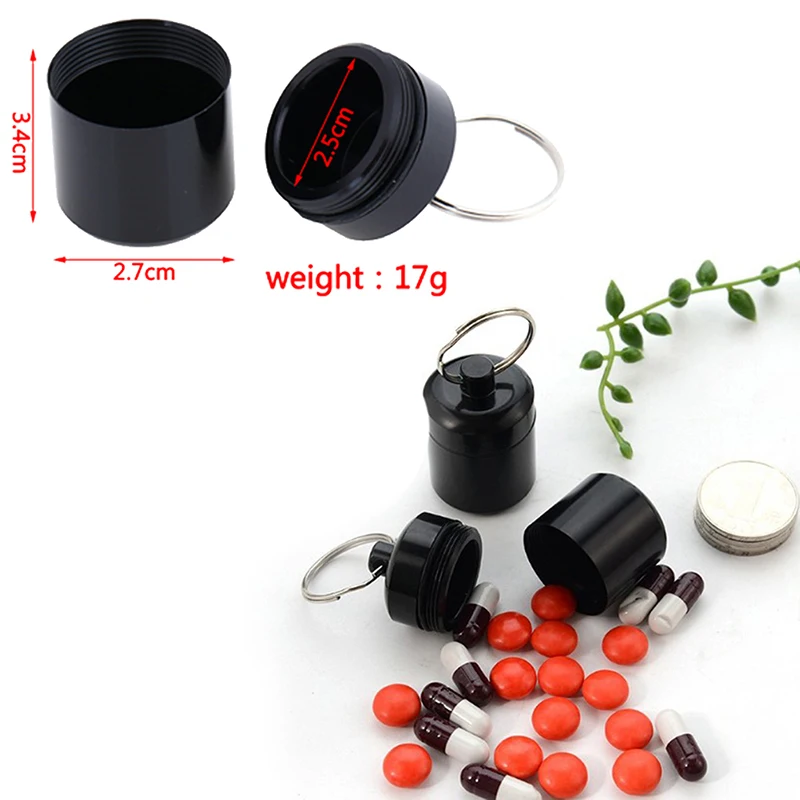 1pc Portable Keychain Aluminum Pill Case Waterproof Seal Medicine Organizer Box Outdoor Pocket Capsule Holder Container