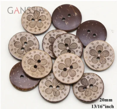 50Pcs/lot Size:15-20mm Round Natural Coconut 2 Holes Buttons Flower With 5 Petals Design Button, Delicate Sewing Button(kk-345)