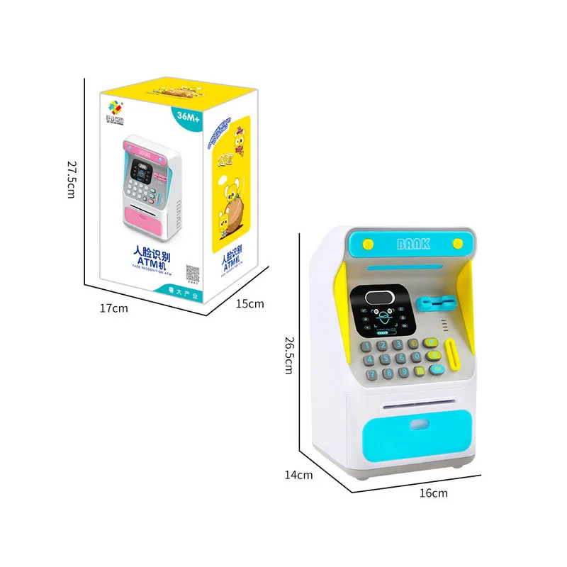 Elektronische Atm Spaarbank Gezichtsherkenning Mini Atm Machine Wachtwoord Automatische Roll Geld Spaarpot Kinderen Creatief Speelgoed Gif