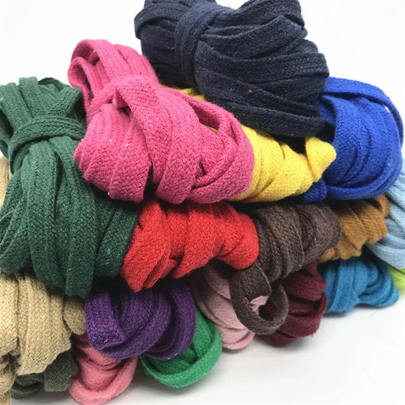 10 mm * 10M Colored Cotton Braided Rope Hollow Flat Twisted Cord Sports Belt DIY Sewing Tape Rope Shoes Hat Decoration 14 colors