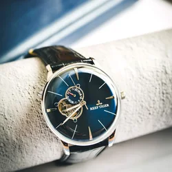 Reef Tiger/RT Luxury Brand Automatic Watch Men Genuine Leather Strap Designer Blue Watch Clock Relogio Masculino RGA8239