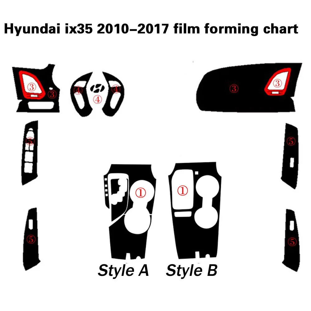 Para hyundai ix35 2010-2017 interior painel de controle central maçaneta da porta de fibra de carbono adesivos decalques estilo do carro accessorie