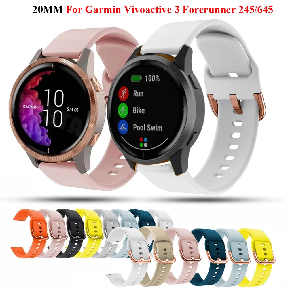 20 مللي متر الذهب الوردي زر ساعات سيليكون الفرقة الرياضة حزام الساعات ل Garmin Forerunner 245 متر/645/Vivoactive 3/Venu 2 Plus سوار