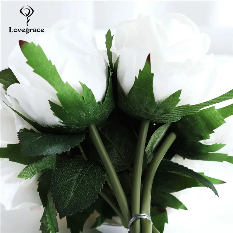 Lovegrace Sposa Bouquet Da Sposa Damigella D'onore In Possesso di Fiore Reale di Tocco 7 Teste di Seta Del Fiore della Rosa Forniture di Nozze A Casa Partito Decor