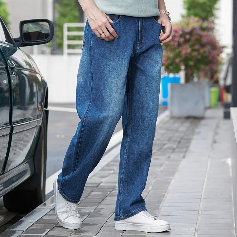 Autumn And Winter Men's Straight Large Size Loose Fit Jeans Blue Wide Leg Denim Pants Hip Hop Leisure Streetwear Brand Trousers