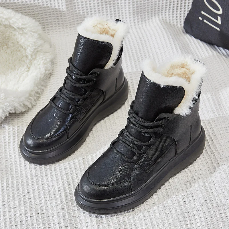 Fashion Sheepskin Suede Leather Sheep Natural Wool Fur Lined Women Casual Short Winter Snow Boots Warm Shoes Waterproof