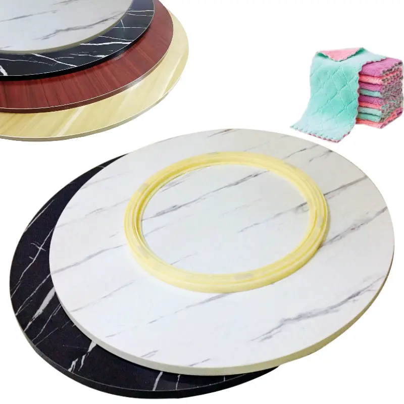 HQ ME01 50-120CM Diameter Marble Effect Wood Panel Lazy Susan Turntable Dining Table Swivel Plate Round Wood Table 6 Colors