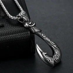 Moana Fishing Hook Pendant Necklace On Neck for Men Legendary Viking Hook Pendant Chain Vintage Men's Accessories Jewelry 2021