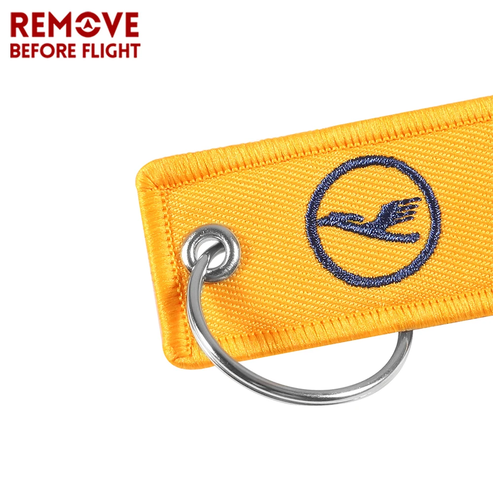 1PCS Embroidery Yellow Lufthansa Keychains Jewelry Key Tag Label Fashion Keyrings Flight Crew Pilot Key Chain For Aviation Gifts