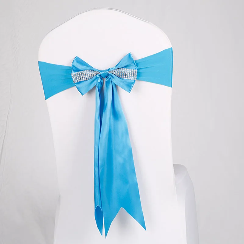 10Pcs/Lot Satin Chair Sash Bow Tie Wedding Elastic Chair Sashes Band Ribbon Bow Cover for Banquet Hotel Party Event Decoration