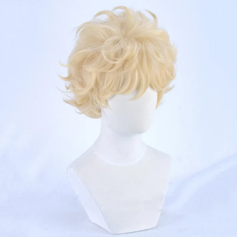 Anime Sugar Sugar Rune Vanilla Mieux Aisu Vanilla Light Golden Short Curly Anime Cosplay Wig Heat Resistant Hair Wigs + Wig Cap