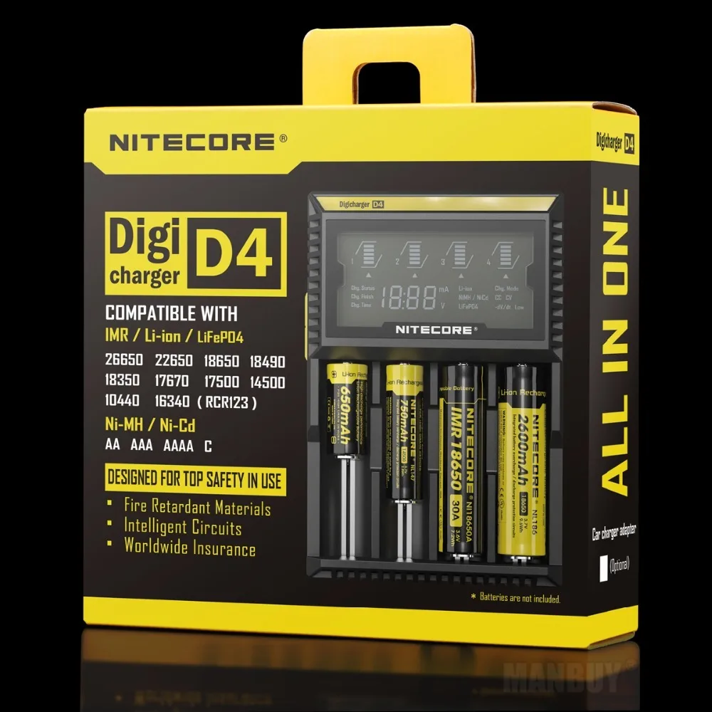 2024 nuovo NITECORE D4 LCD circuiti intelligenti assicurazione globale Li-onIMR AAA CR123 18650 14500 16340 26650 17500 caricabatteria