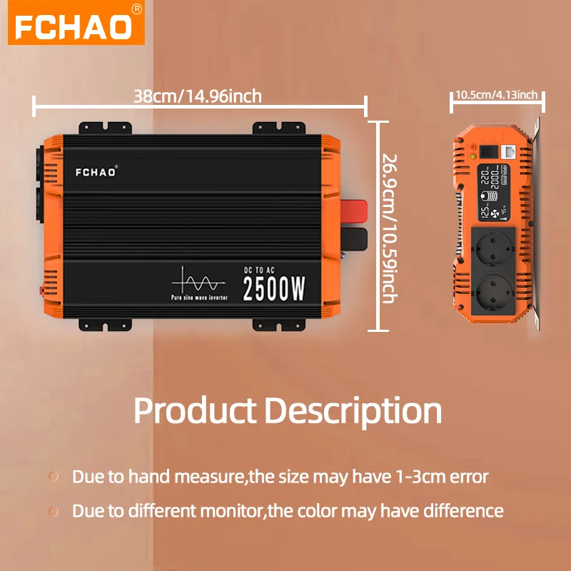 FCHAO 5000W auto energie invertor čistý sinus vlna stejnosměrný 12v 24v na střídavého 110V 220V LCD displej domácí elektrické napětí konvertor upy univerzální nástrčkový