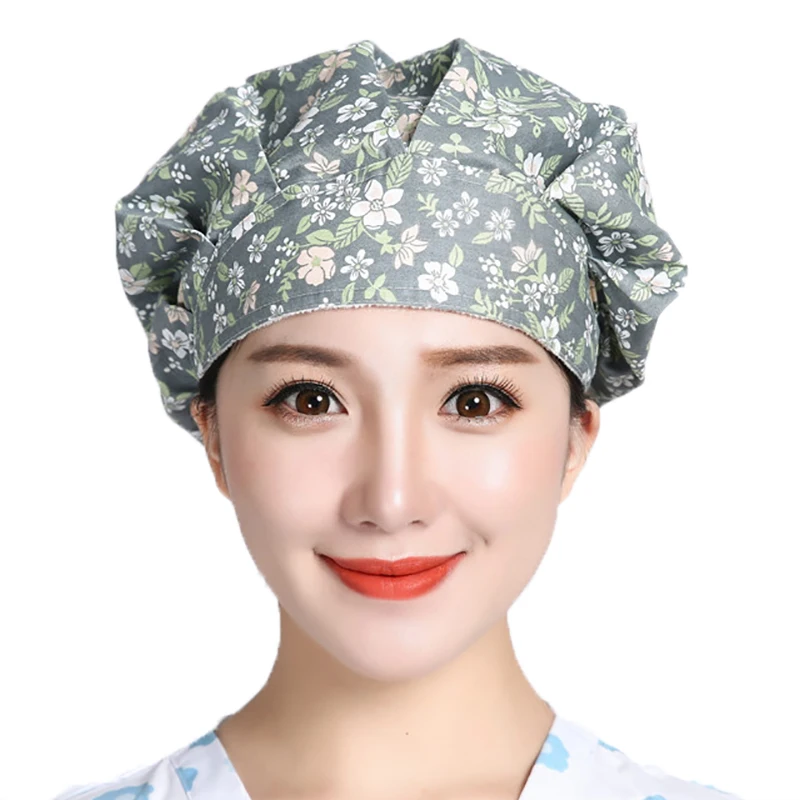 Scrub Caps Printed Cotton Breathbale Adjustable Bouffant Hats Head Cover Anti-dust Washable Women Workwear Hair Cover Cappello