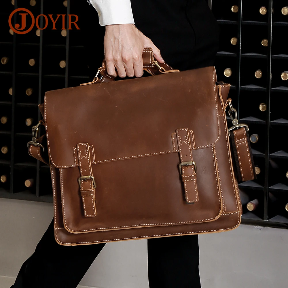 JOYIR Men's Crazy Horse Genuine Leather Briefcase Business Handbag 15.6