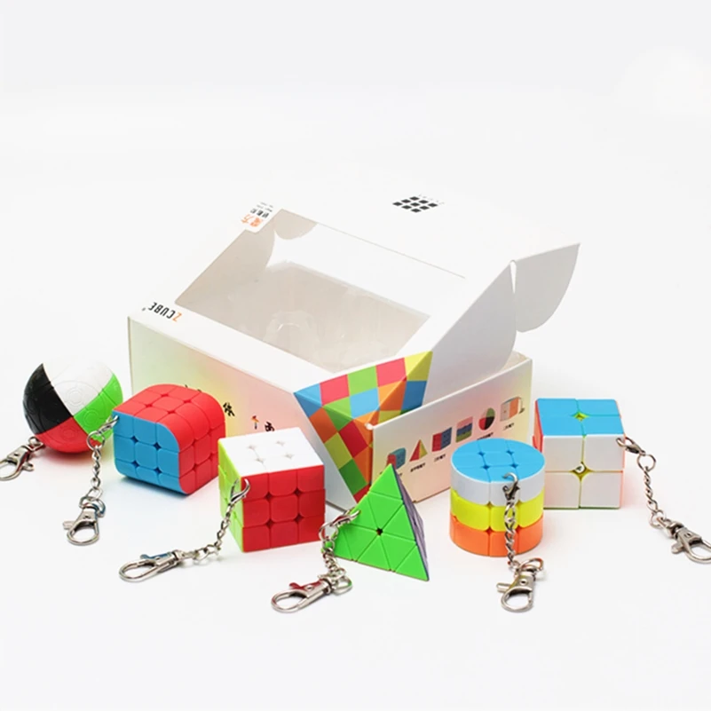 6 in1 gift box Key chain Puzzle magic Cube 3x3x3 cube backpack pendant cube 3x3 cubo magico lovely Game cube Keychain cube toys