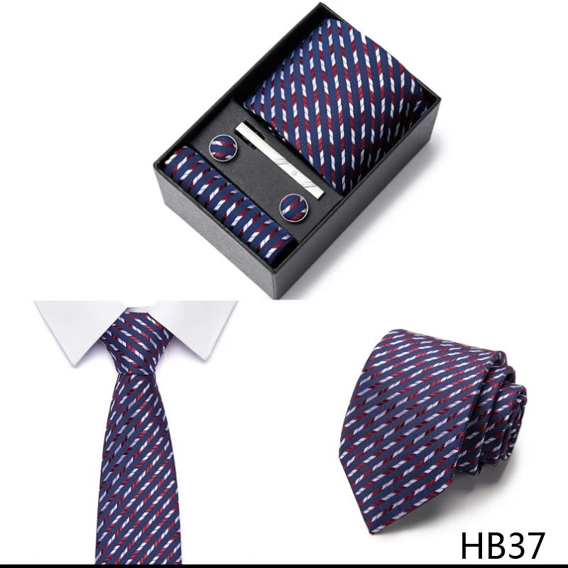 2023 neue Stil Hochzeit Geschenk Krawatte Für Männer Krawatte Box Anzug Zubehör Solide Blaue Krawatte Einstecktücher Manschettenknopf Set – Detail 5