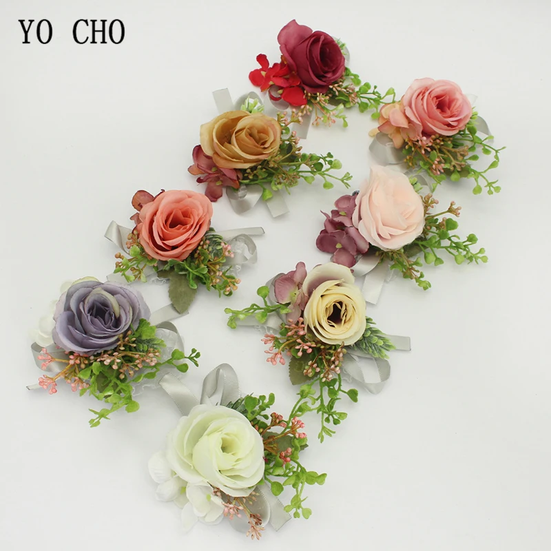 Yo cho mężczyźni Boutonniere bukiecik na nadgarstek panny młodej różowa róża bransoleta Groom Boutonniere Wedding Planner Handmade stanik kwiat na nadgarstek