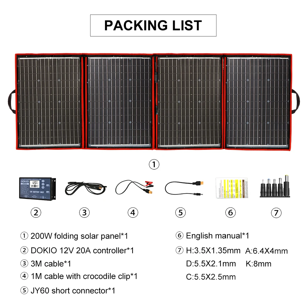 Dokio 18V 80W 100W 200W Draagbaar Opvouwbaar Zonnepaneel Met 12V Regelaar Flexibel Zonnepaneel Voor Huis Kamperen Reizen