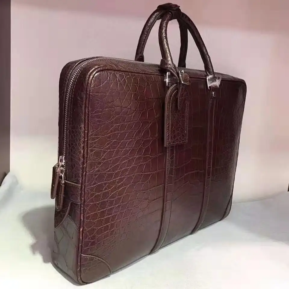 Brown color First grade quality genuine real crocodile skin men briefcase bag official men business dress bag with cow skin lining black color big size men bag