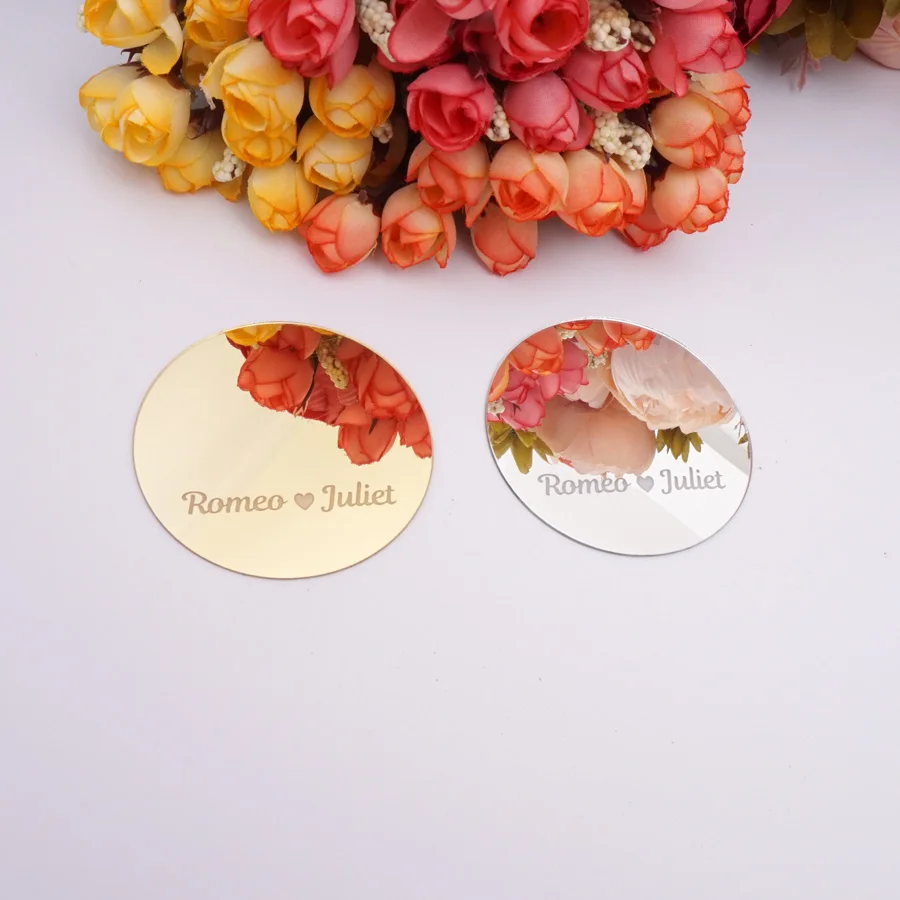 

7cm Acrylic Mirror Round Tags Personalize Name Wedding Favors Custom Birthday Party Supplies Babyshower Guest Gifts 30pcs/Lot