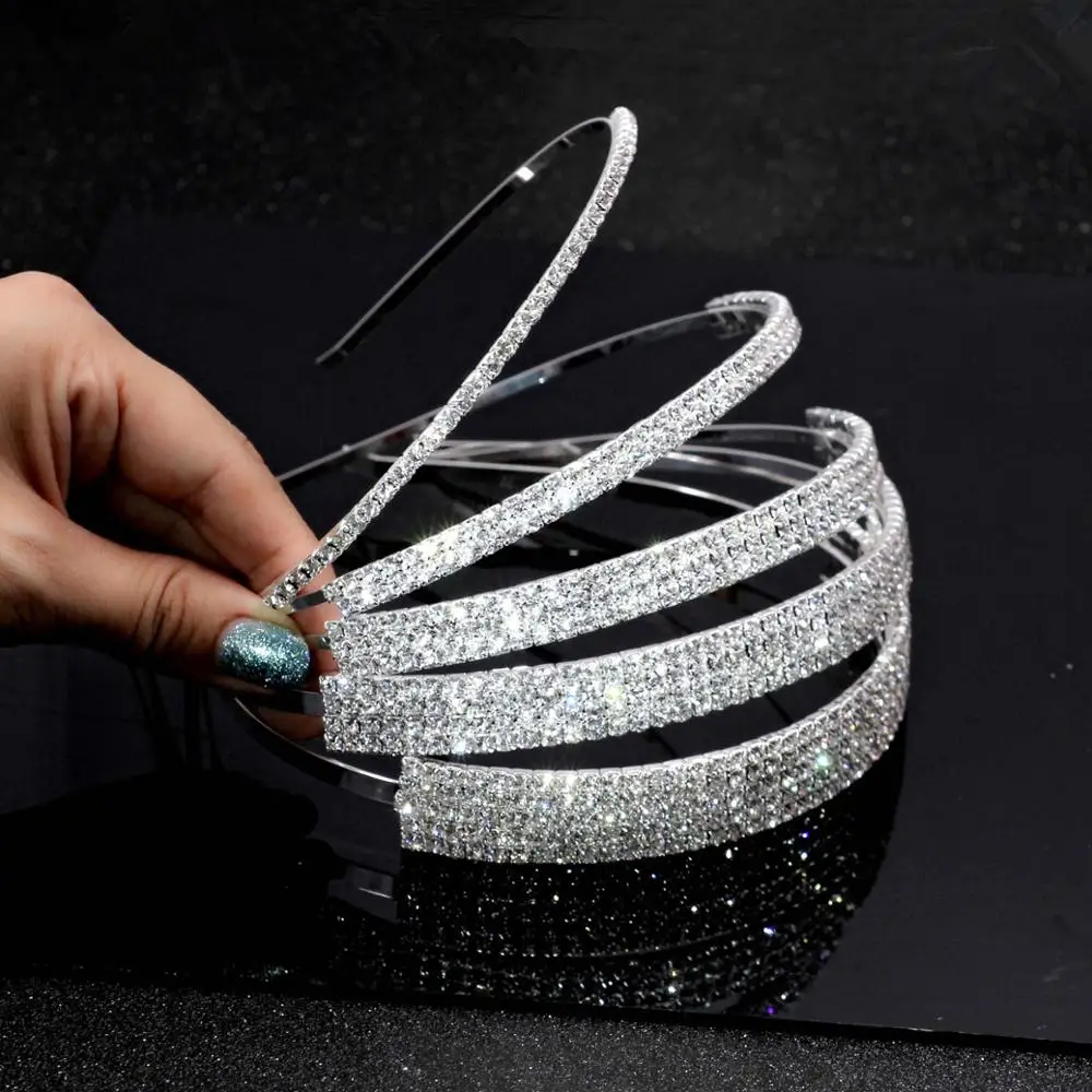 TREAZY Silver Color Full Rhinestone Crystal Hairbands for Women Girls Headband Wedding Prom Tiara Bridal Hair Accessories