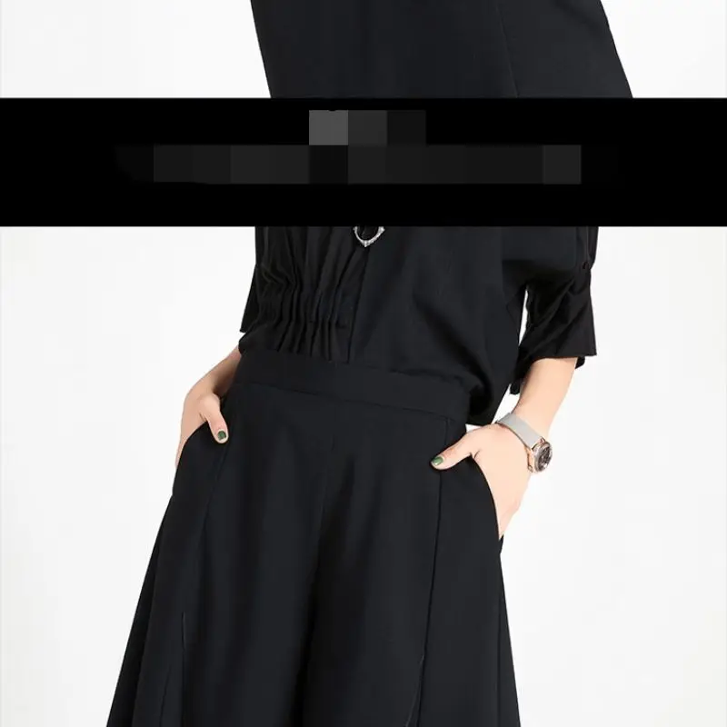 Ladies Casual Pants Summer New Dark Elasticated High-Waisted Chiffon Culottes Thin Ultra Loose Wide Leg Pants Bell Bottom Pants