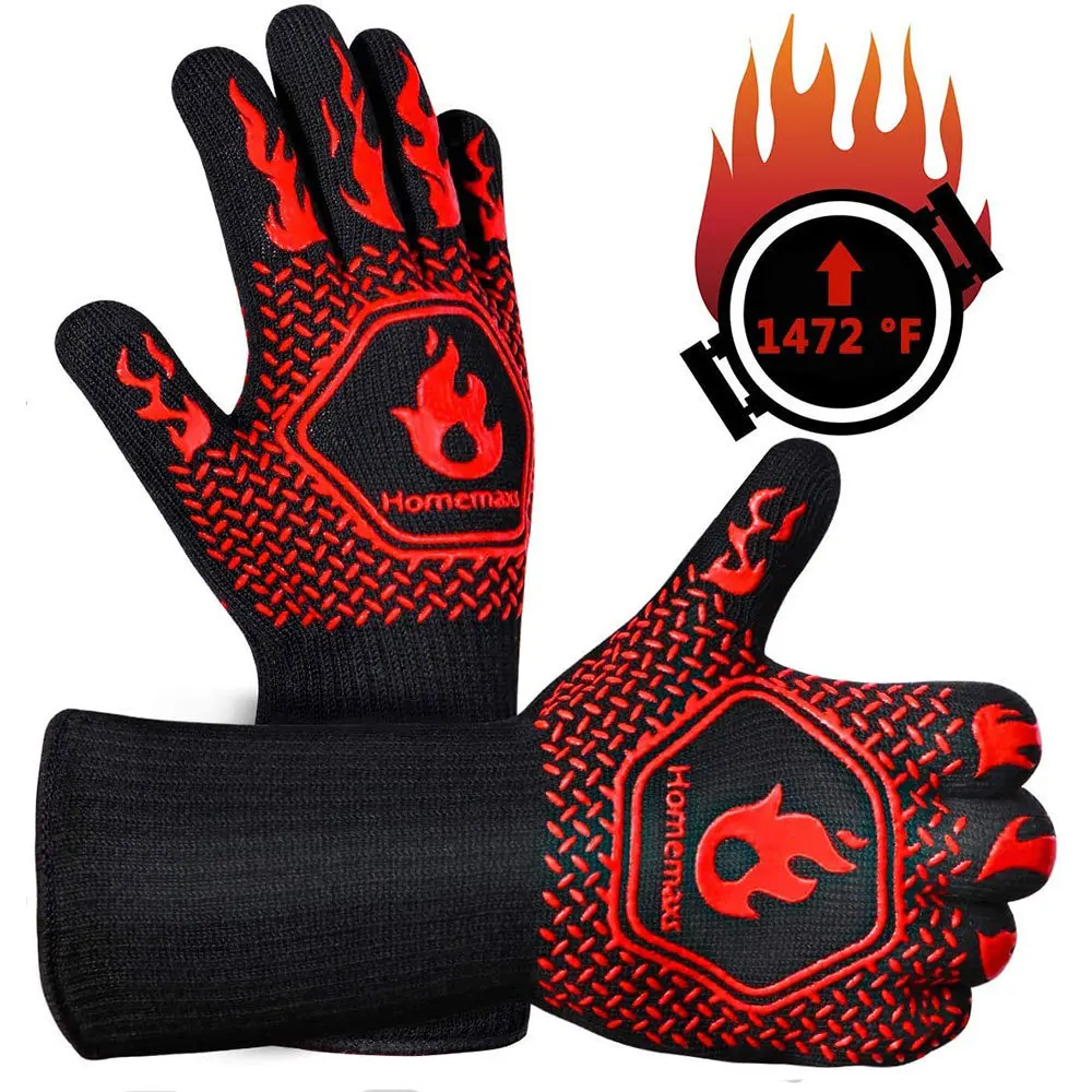 A Pair BBQ Gloves High Temperature Resistance Oven Mitts 500 800 Degrees Fireproof Barbecue Heat Insulation Microwave Gloves