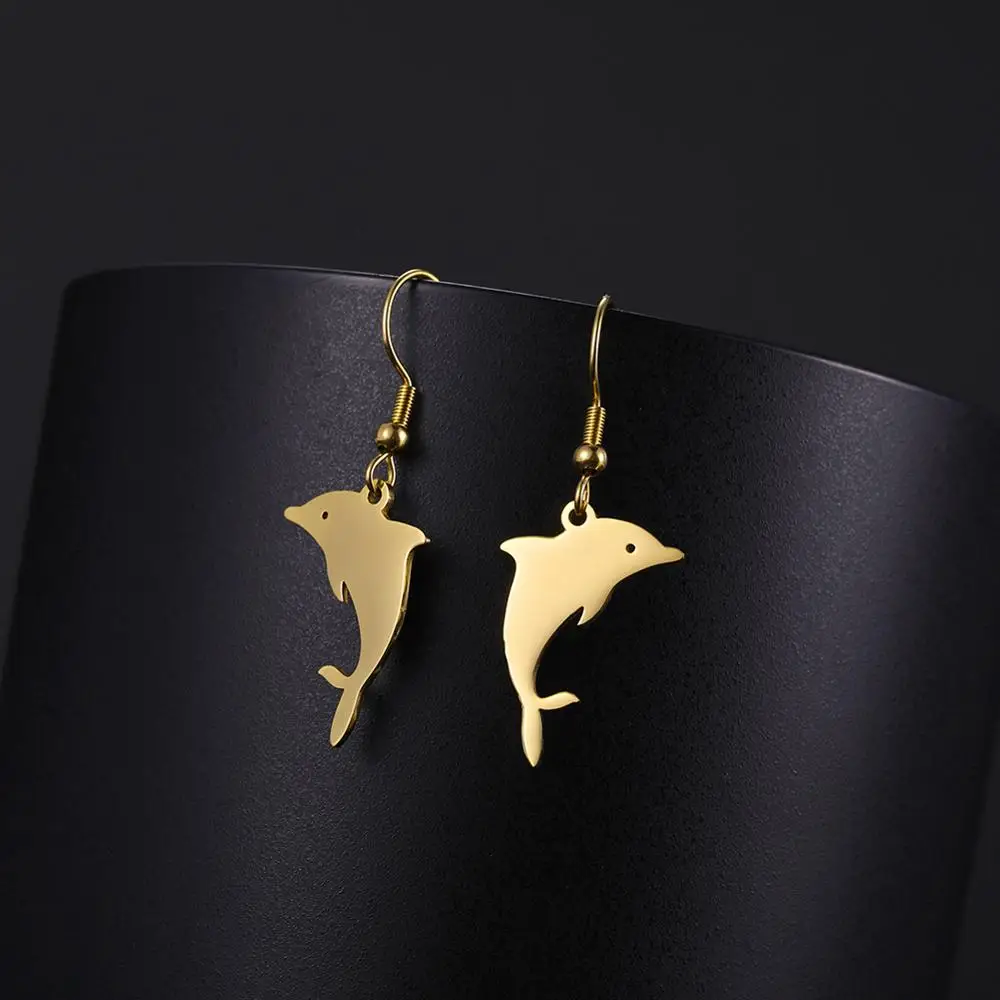 My Shape Dolphin Penguin Stainless Steel Earrings For Women Girls Dangle Drop Earring Gold Color Animals Pendant Fashion Jewelry